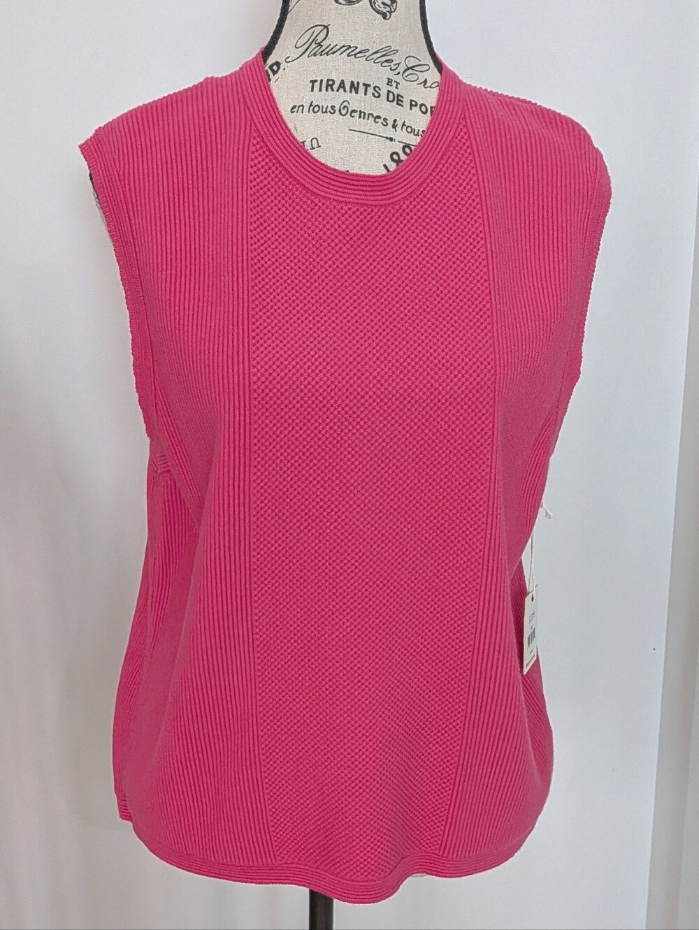 DEX | Women's Hot Pink Sleeveless Knitted Textured Fitted Sweater Vest